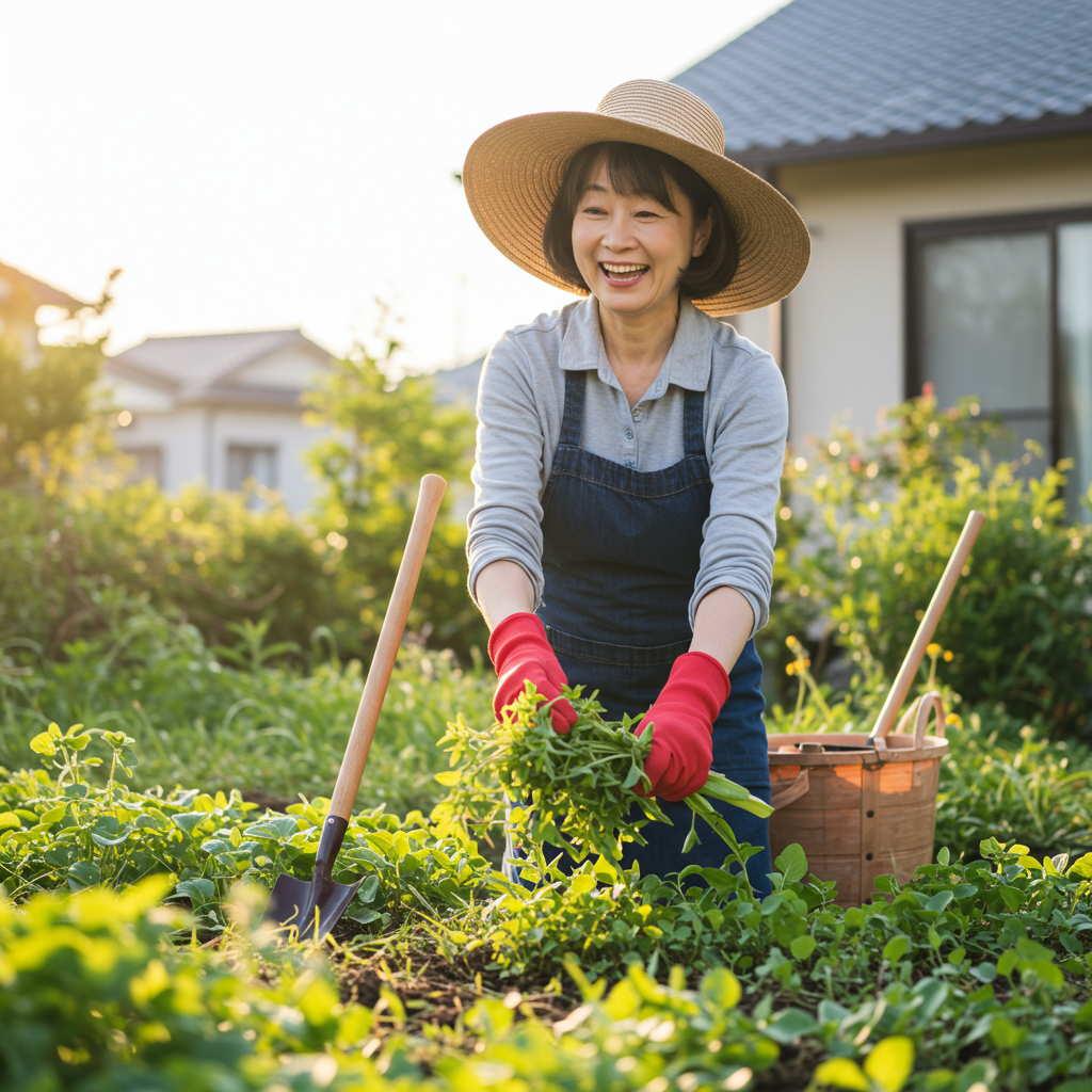 兼業主婦にゃわことヒゲじいやの週末家庭菜園 家庭菜園初心者向け ニャハハと笑うにゃわこ 雑草取り